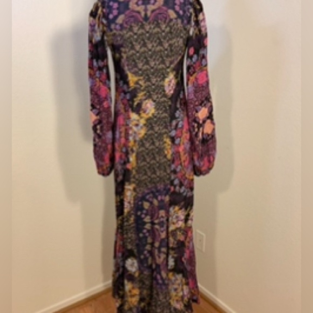 NWOT Free People Marais Printed Midi Dress Floral Hi Lo Black Purple Gold Pink - Picture 8 of 10